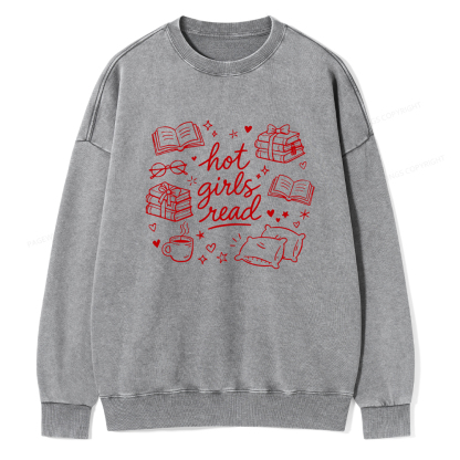 Pagewings Hot Girls Read Unisex Washed Sweatshirt