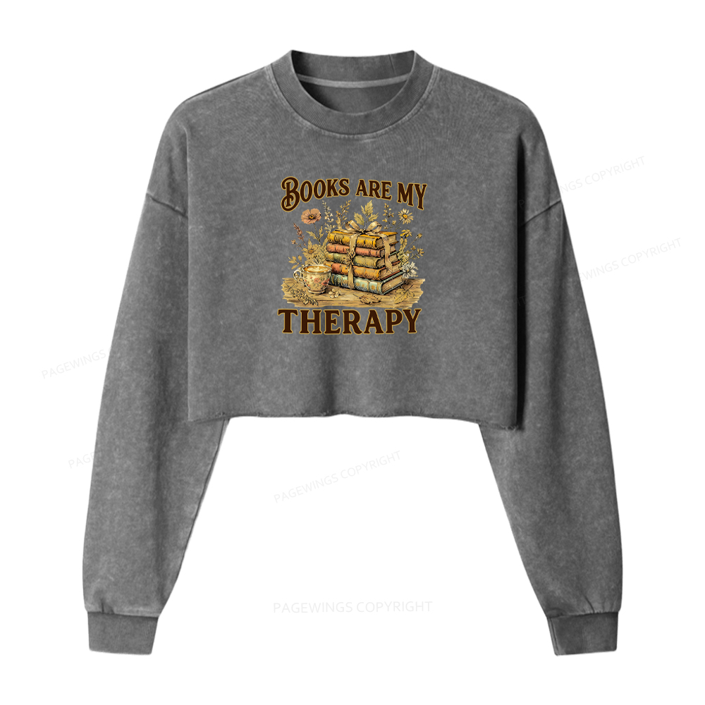Pagewings Books Are My Therapy Washed Crop Sweatshirt