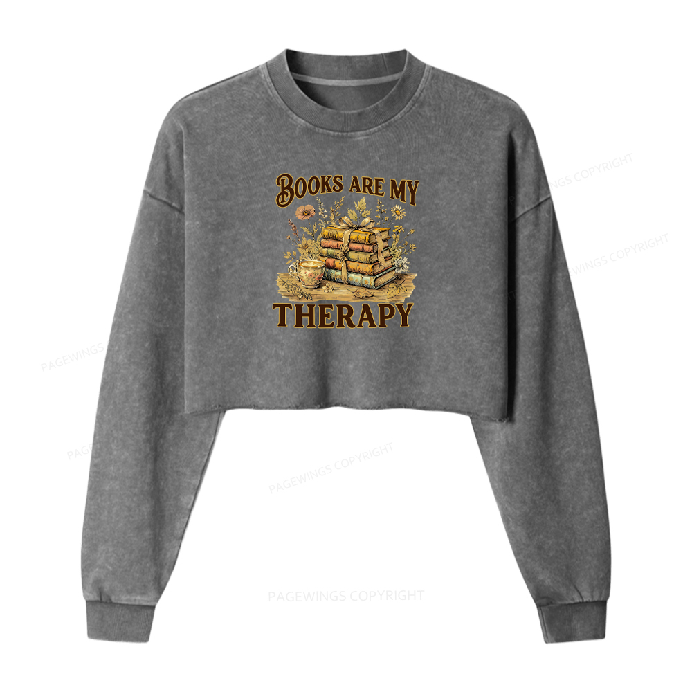 Pagewings Books Are My Therapy Washed Crop Sweatshirt