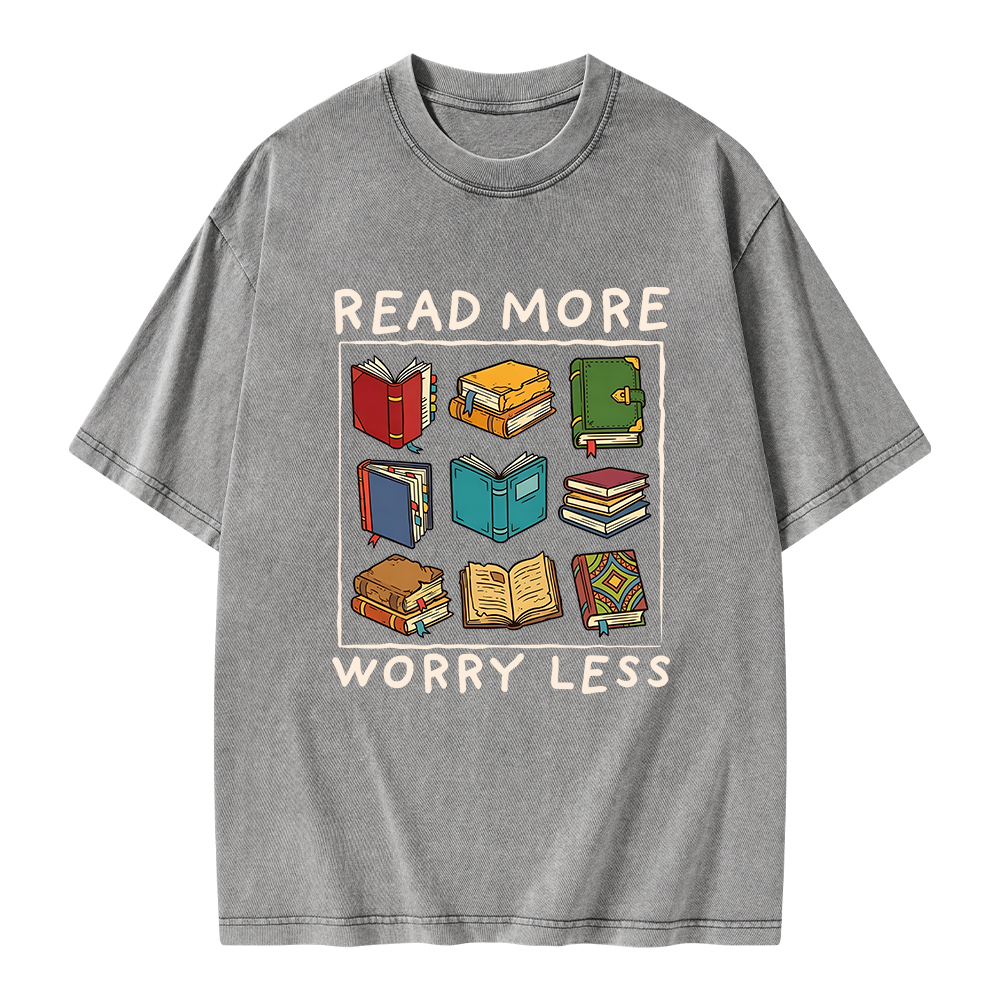 Pagewings Read More Worry Less Unisex Washed T-shirt