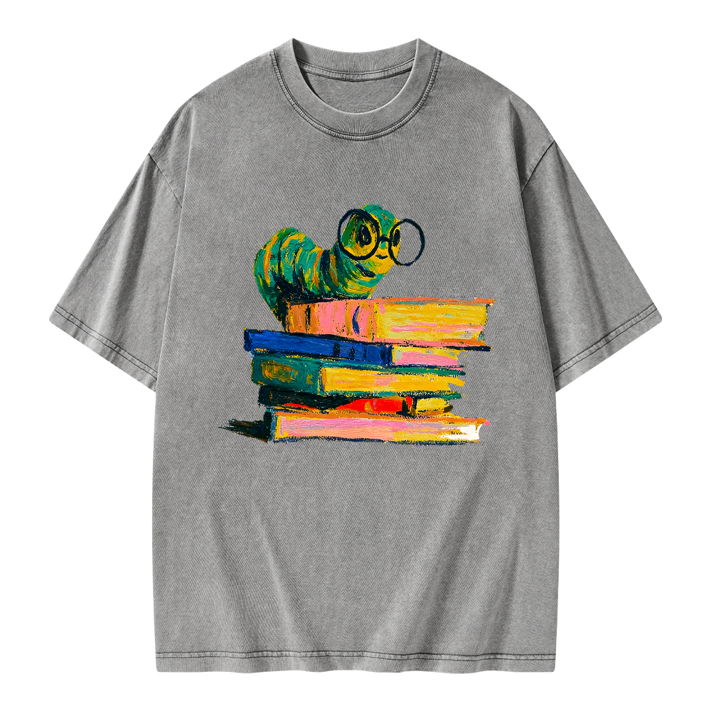 Pagewings Cute Bookworm Unisex Washed T-shirt