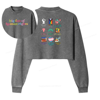 Pagewings Big Fan Of Human Rights Washed Crop Sweatshirt