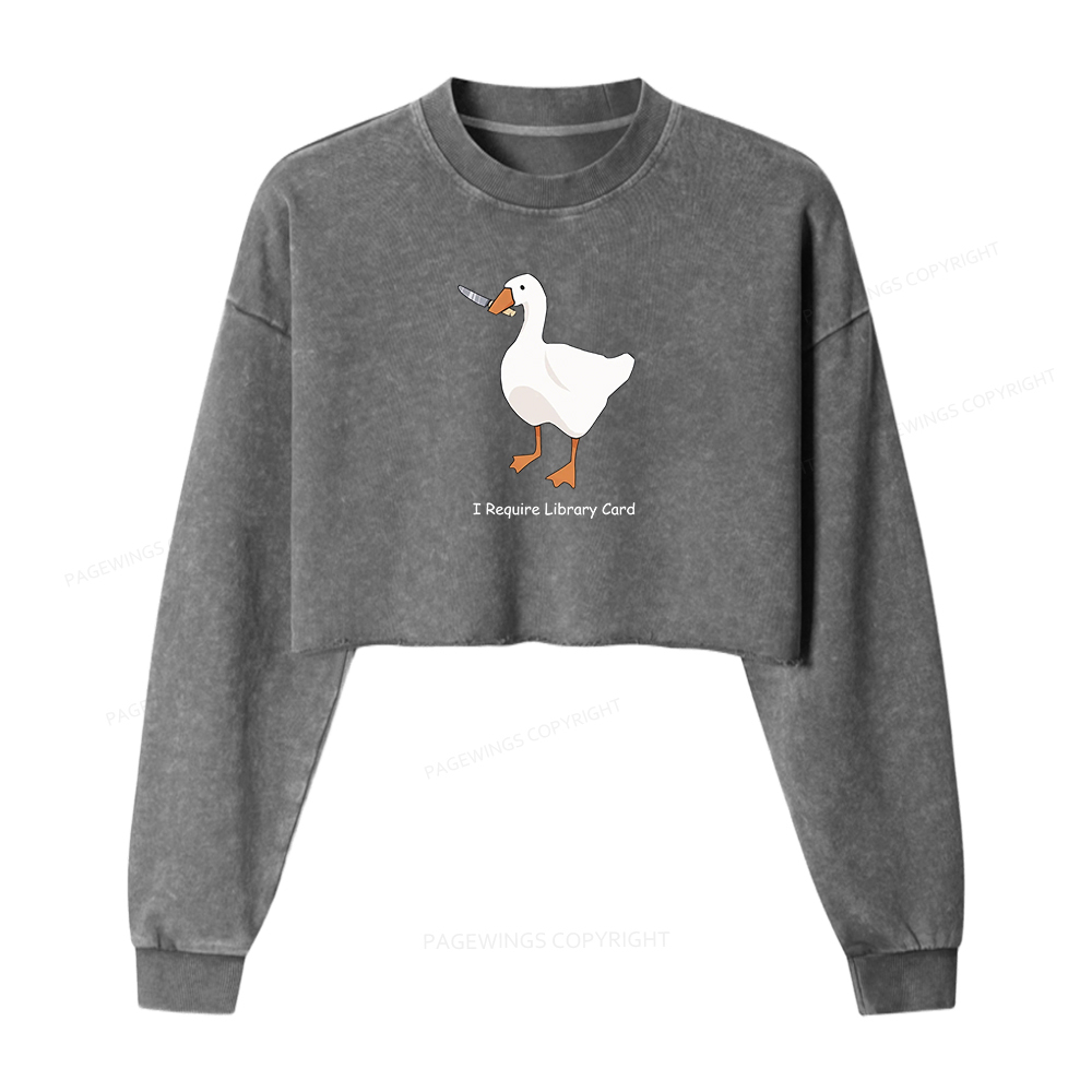 Pagewings I Require Library Card Washed Crop Sweatshirt