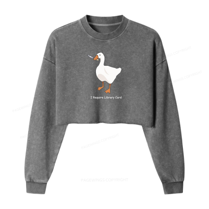 Pagewings I Require Library Card Washed Crop Sweatshirt