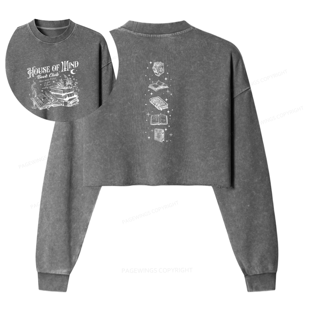 Pagewings Fantasy Books Lover Washed Crop Sweatshirt