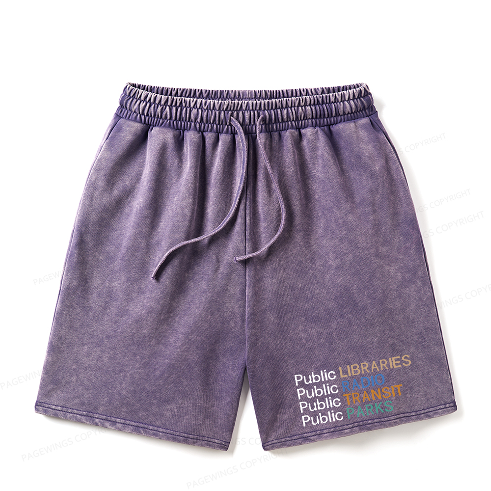 Pagewings Public Libraries Radio Transit Parks Unisex Washed Shorts
