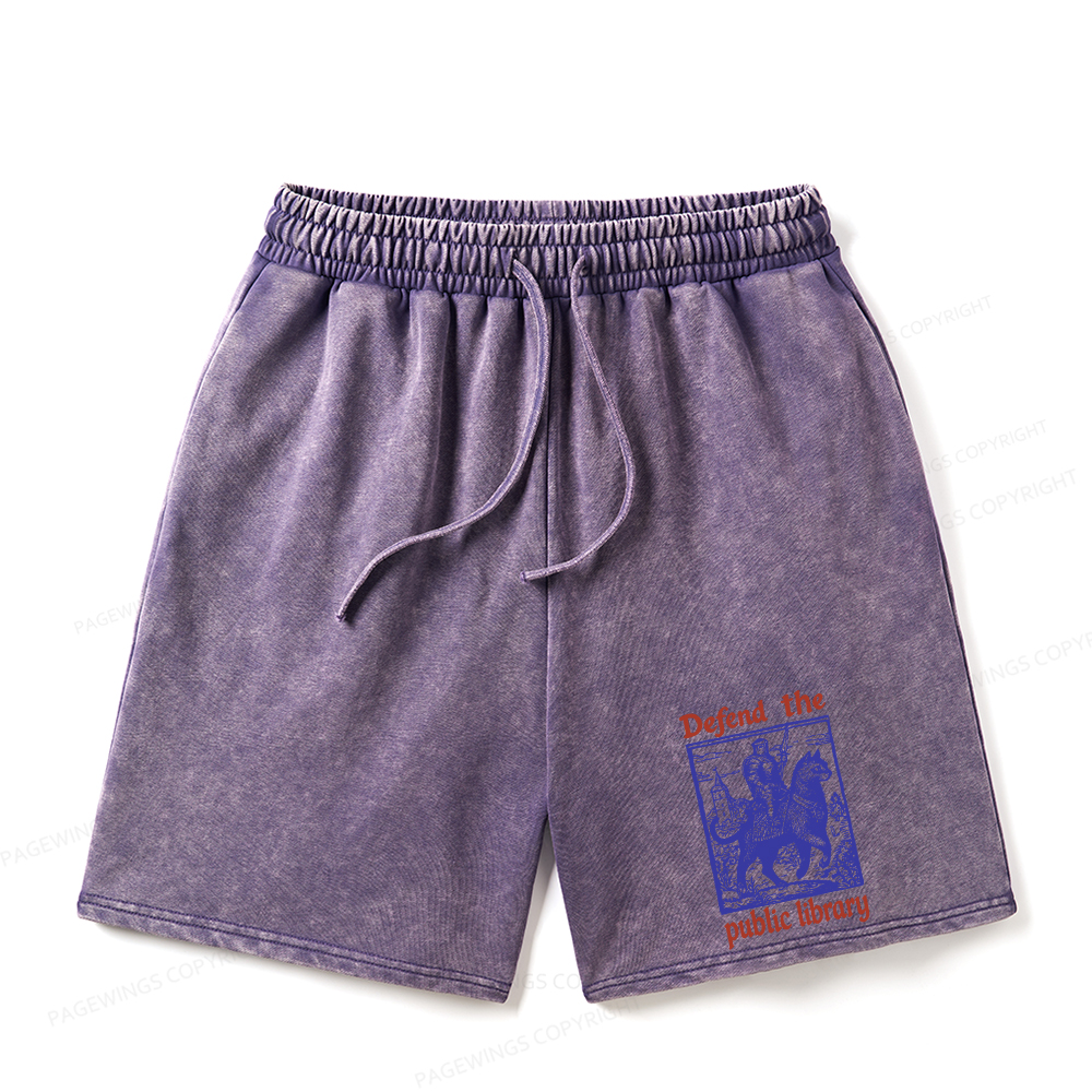 Pagewings Defend the Public Library Unisex Washed Shorts
