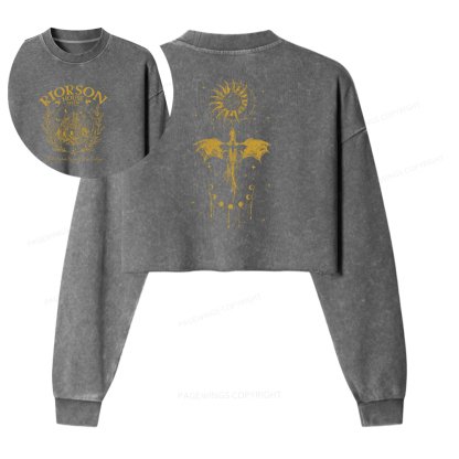 Pagewings Fantasy Reading Women Washed Crop Sweatshirt