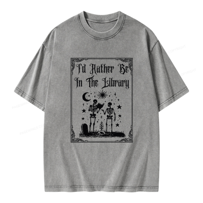 Pagewings I d Rather Be In The Library Unisex Washed T-shirt