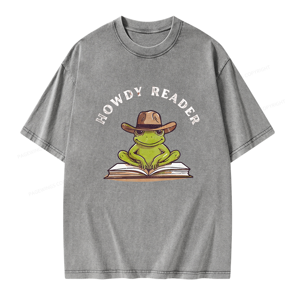 Pagewings Howdy Reader Frog Unisex Washed T-shirt