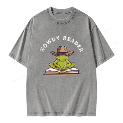 Pagewings Howdy Reader Frog Unisex Washed T-shirt