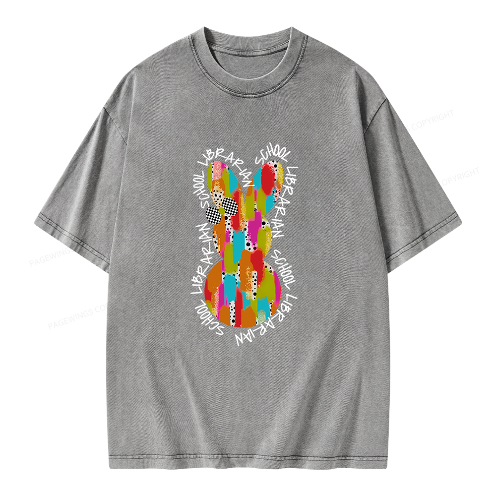 Pagewings Easter Bunny School Librarian Unisex Washed T-shirt