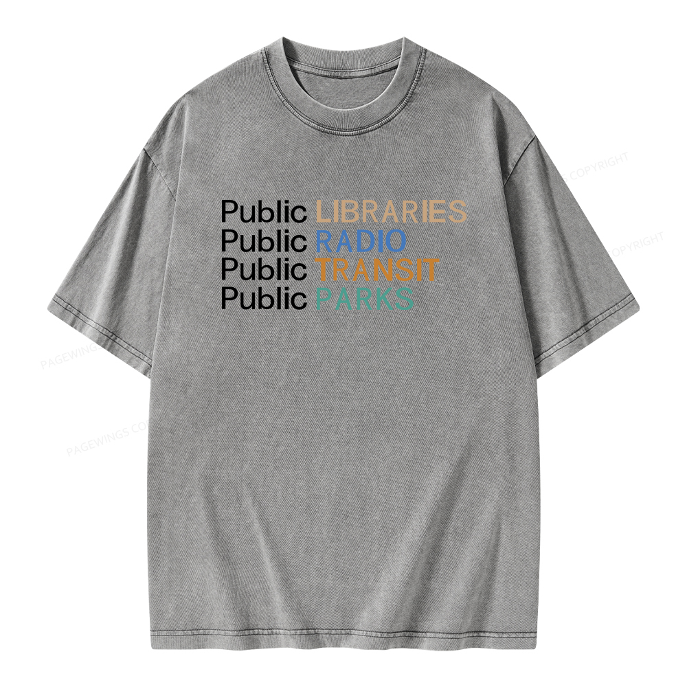 Pagewings Public Libraries Radio Transit Parks Unisex Washed T-shirt