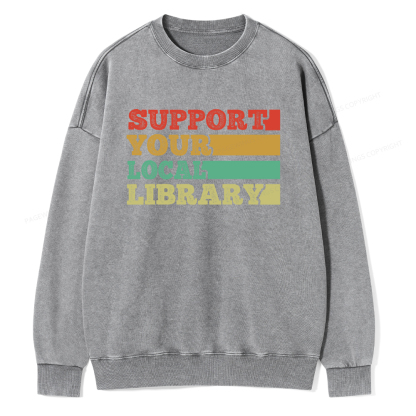 Pagewings Support Your Local Library Unisex Washed Sweatshirt