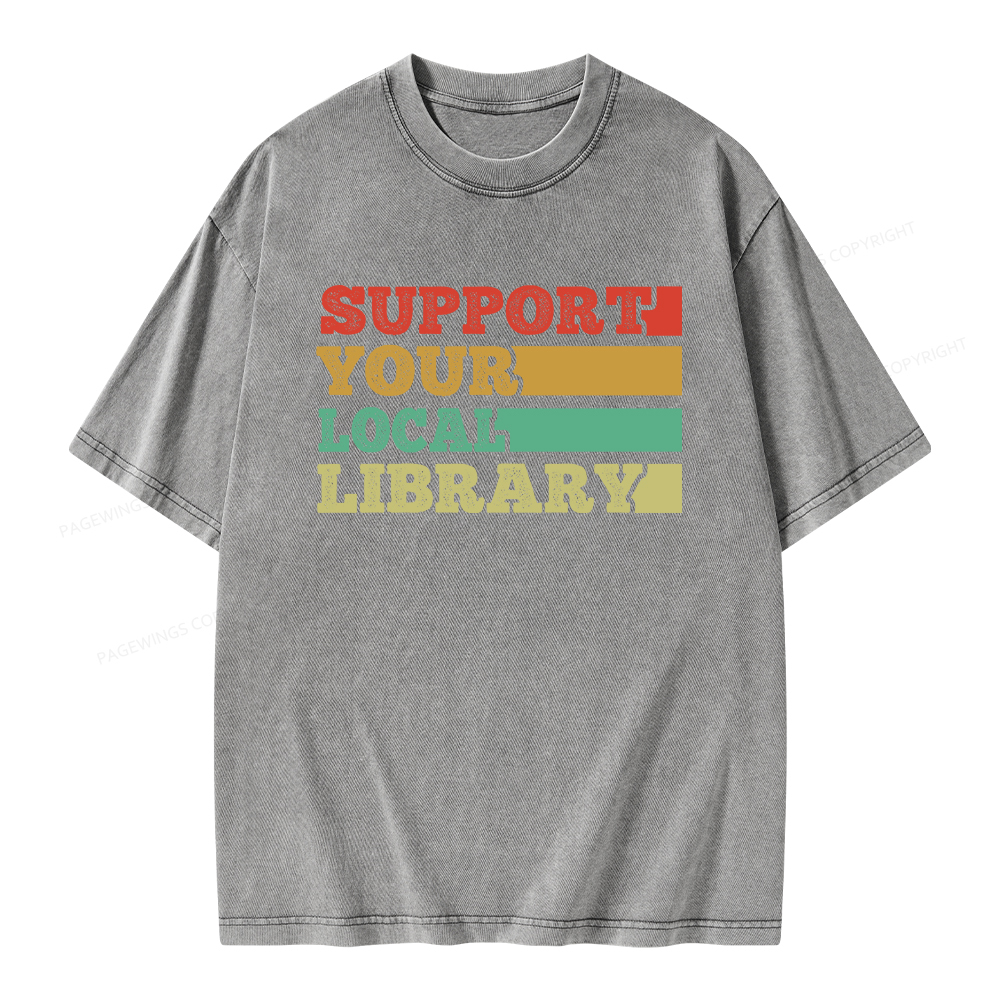 Pagewings Support Your Local Library Unisex Washed T-shirt