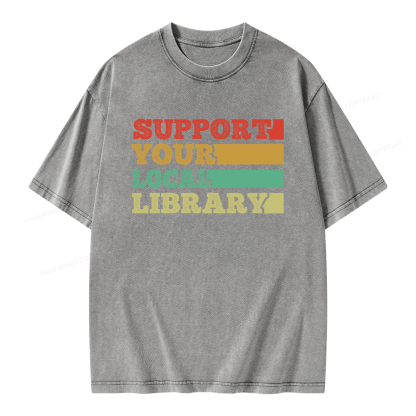 Pagewings Support Your Local Library Unisex Washed T-shirt