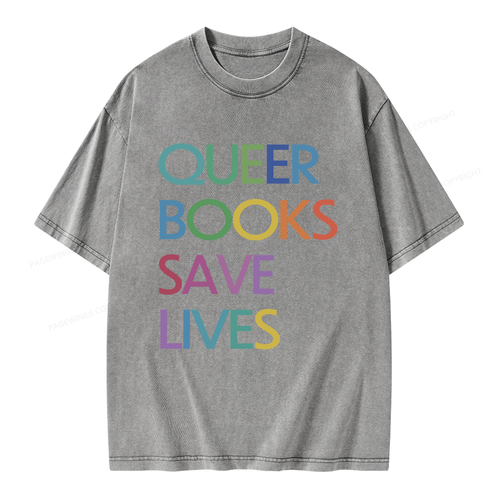 Pagewings Queer Books Save Lives Unisex Washed T-shirt