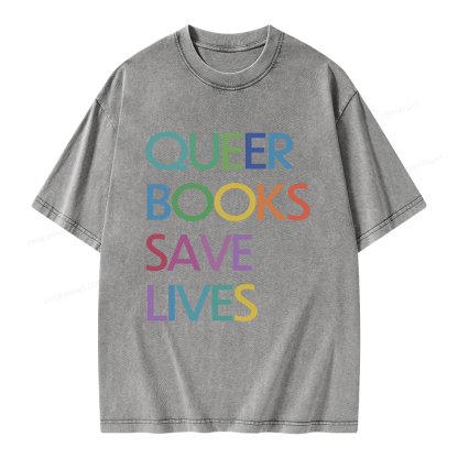 Pagewings Queer Books Save Lives Unisex Washed T-shirt