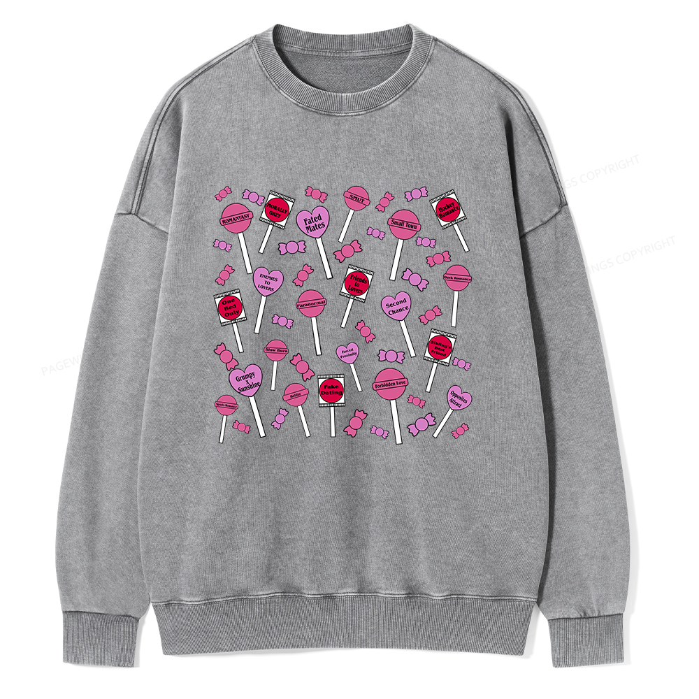 Pagewings Cute Candy-Themed Bookish Unisex Washed Sweatshirt