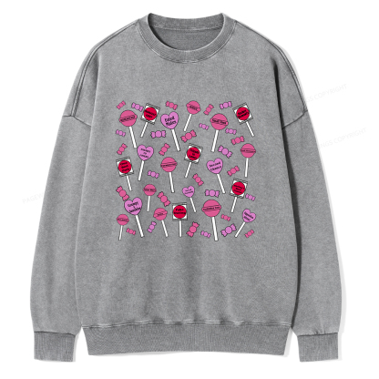 Pagewings Cute Candy-Themed Bookish Unisex Washed Sweatshirt