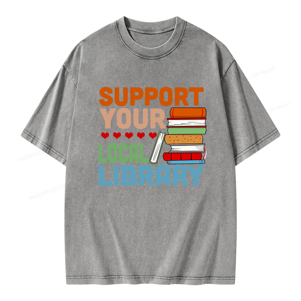 Pagewings Support Your Local Library Unisex Washed T-shirt