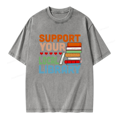 Pagewings Support Your Local Library Unisex Washed T-shirt