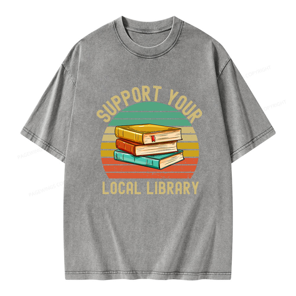 Pagewings Support Your Local Library  Unisex Washed T-shirt