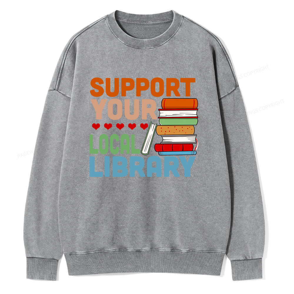 Pagewings Support Your Local Library Unisex Washed Sweatshirt