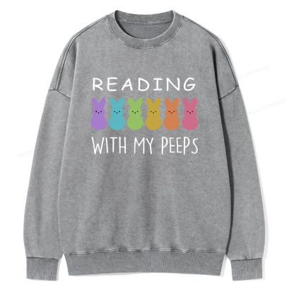 Pagewings Reading With My Peeps Unisex Washed Sweatshirt