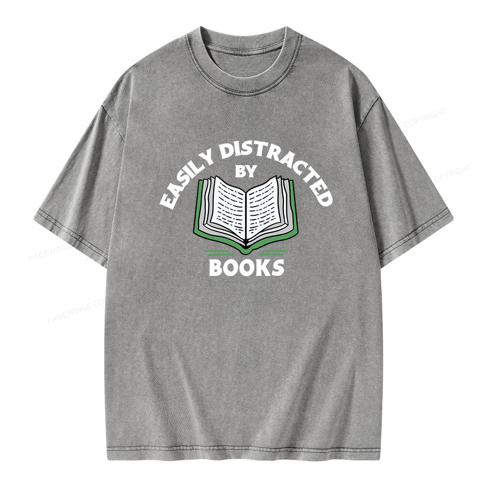 Pagewings Easily Distracted By Books  Unisex Washed T-shirt