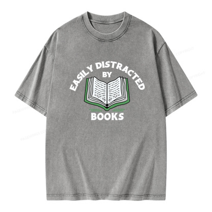 Pagewings Easily Distracted By Books  Unisex Washed T-shirt