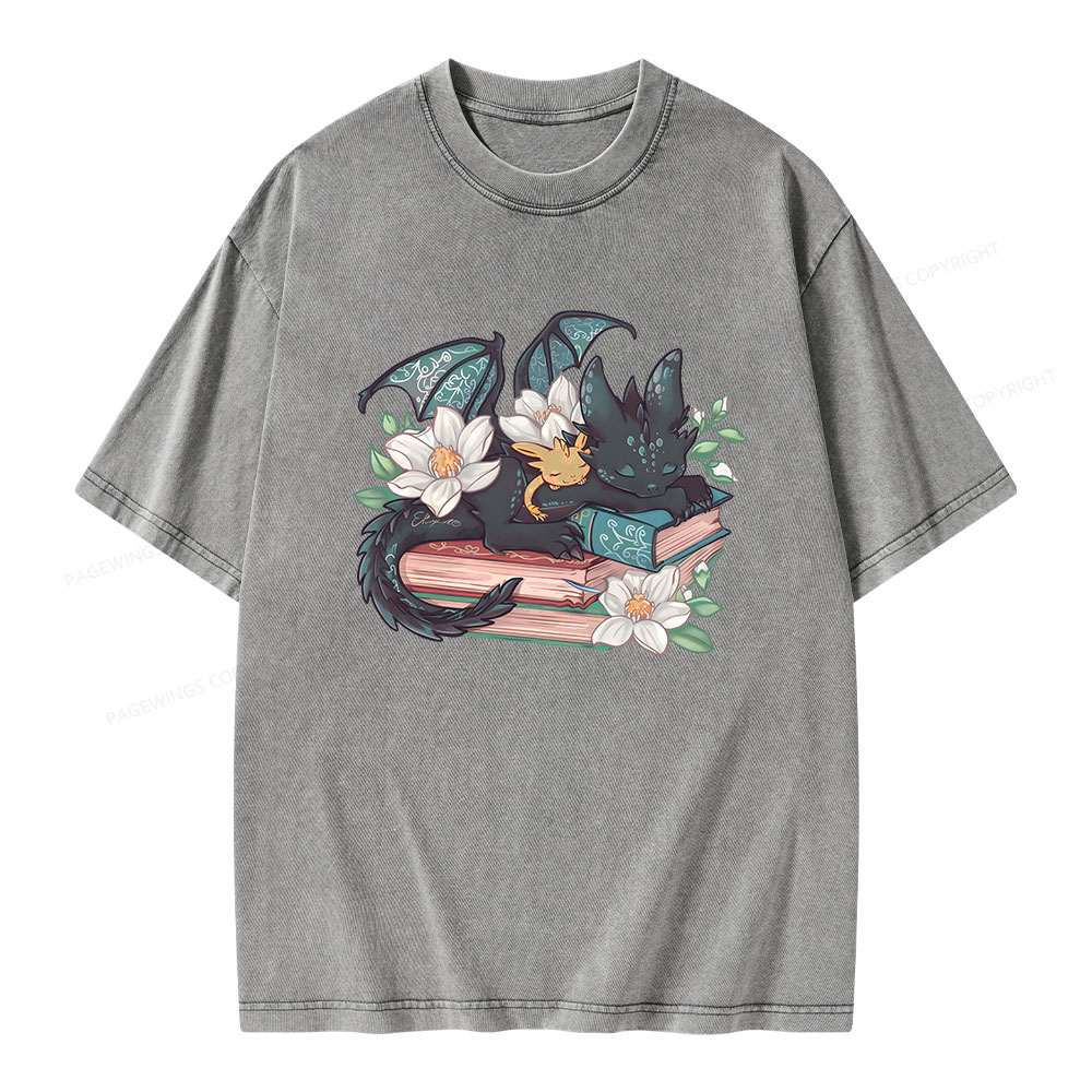 Pagewings Fantasy Book Dragon Unisex Washed T-shirt