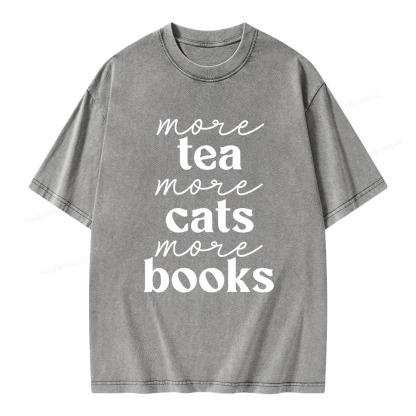 Pagewings More Tea More Cats More Books Unisex Washed T-shirt