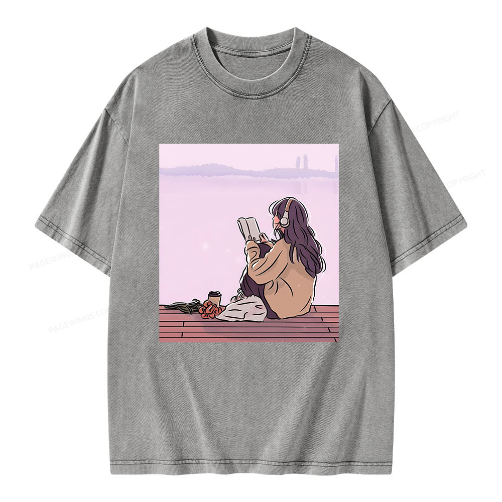 Pagewings A Girl Who Loves To Read Unisex Washed T-shirt