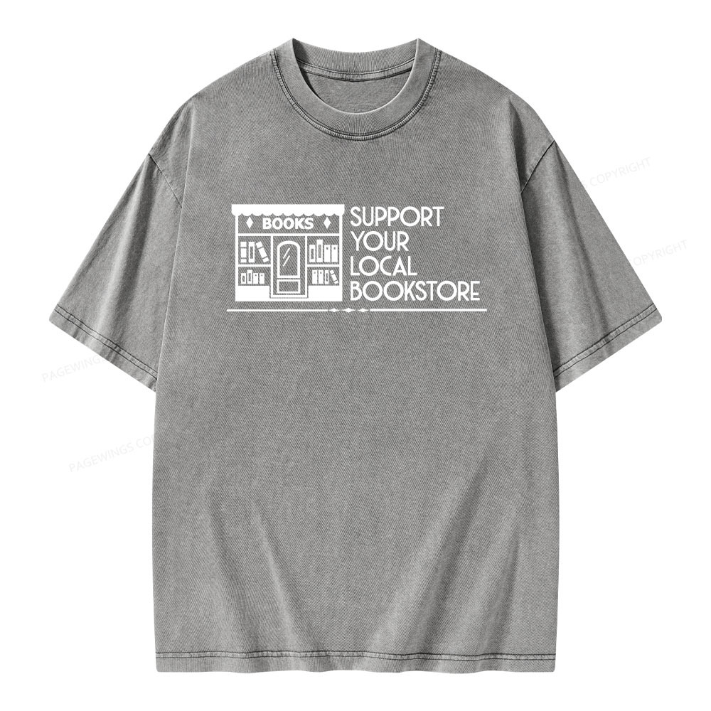 Pagewings Support Your Local Bookstore Unisex Washed T-shirt