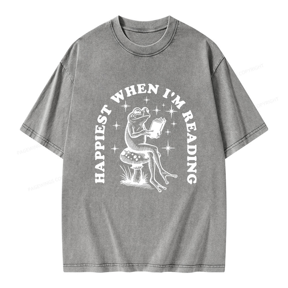Pagewings Happiest When Reading Unisex Washed T-shirt