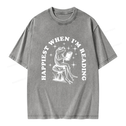 Pagewings Happiest When Reading Unisex Washed T-shirt