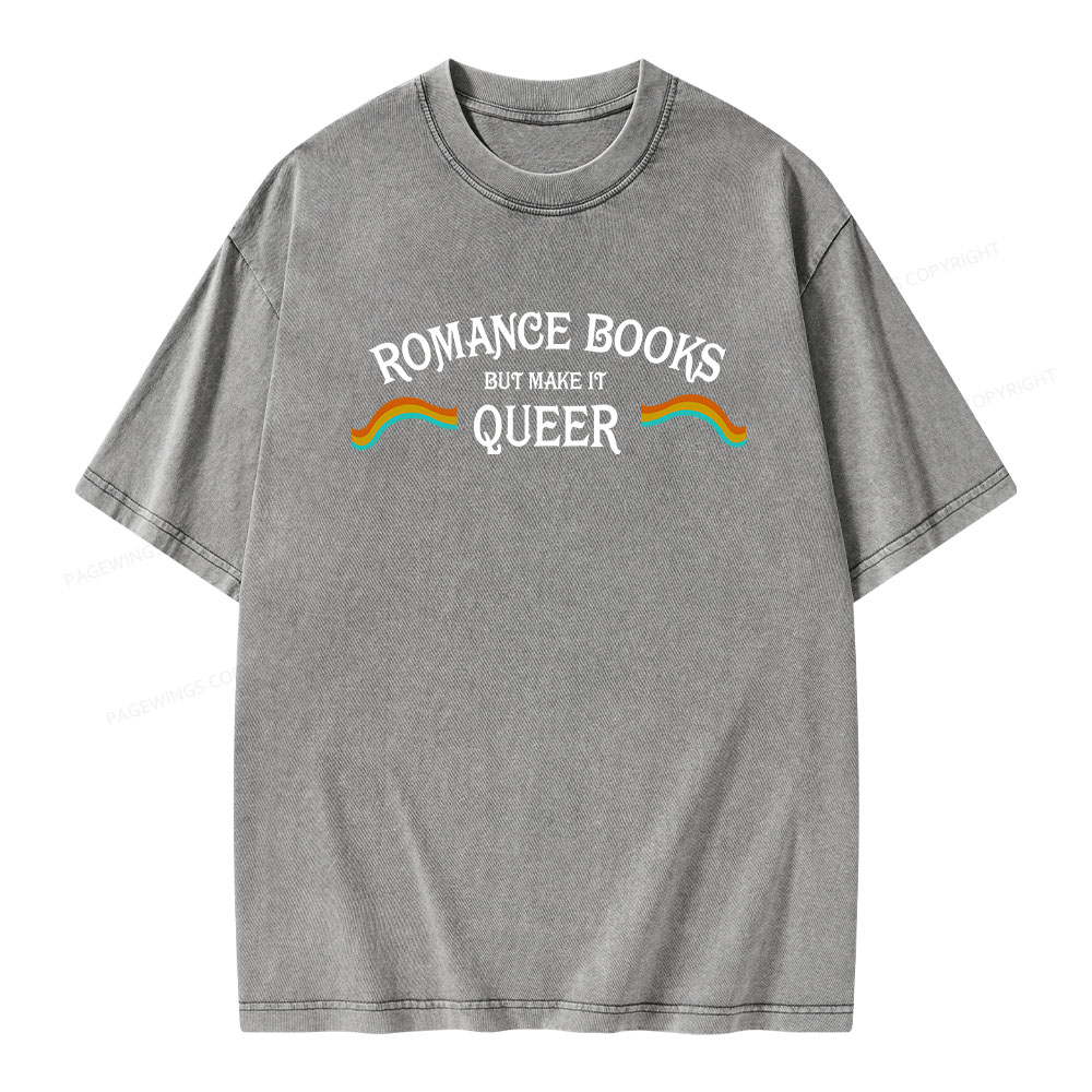 Pagewings Romance Books But Make It Queer Unisex Washed T-shirt