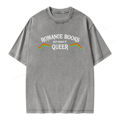 Pagewings Romance Books But Make It Queer Unisex Washed T-shirt