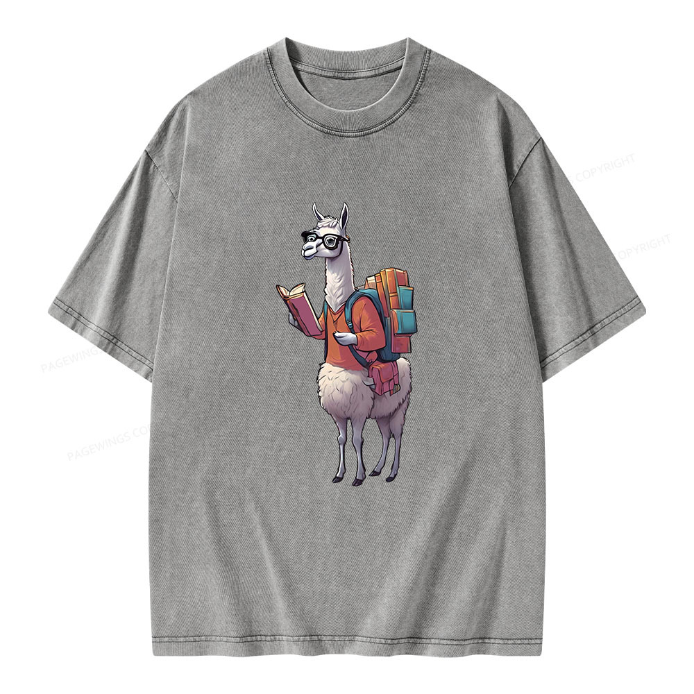 Pagewings Librarian Llama Unisex Washed T-shirt