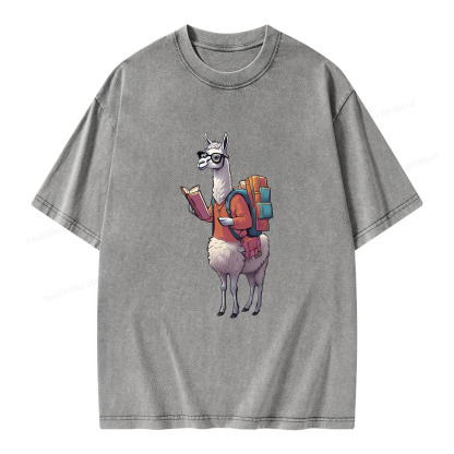 Pagewings Librarian Llama Unisex Washed T-shirt