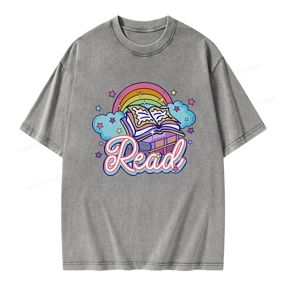 Pagewings Rainbow Book Lover Unisex Washed T-shirt