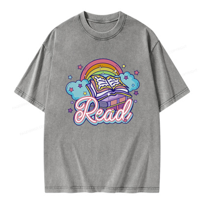 Pagewings Rainbow Book Lover Unisex Washed T-shirt