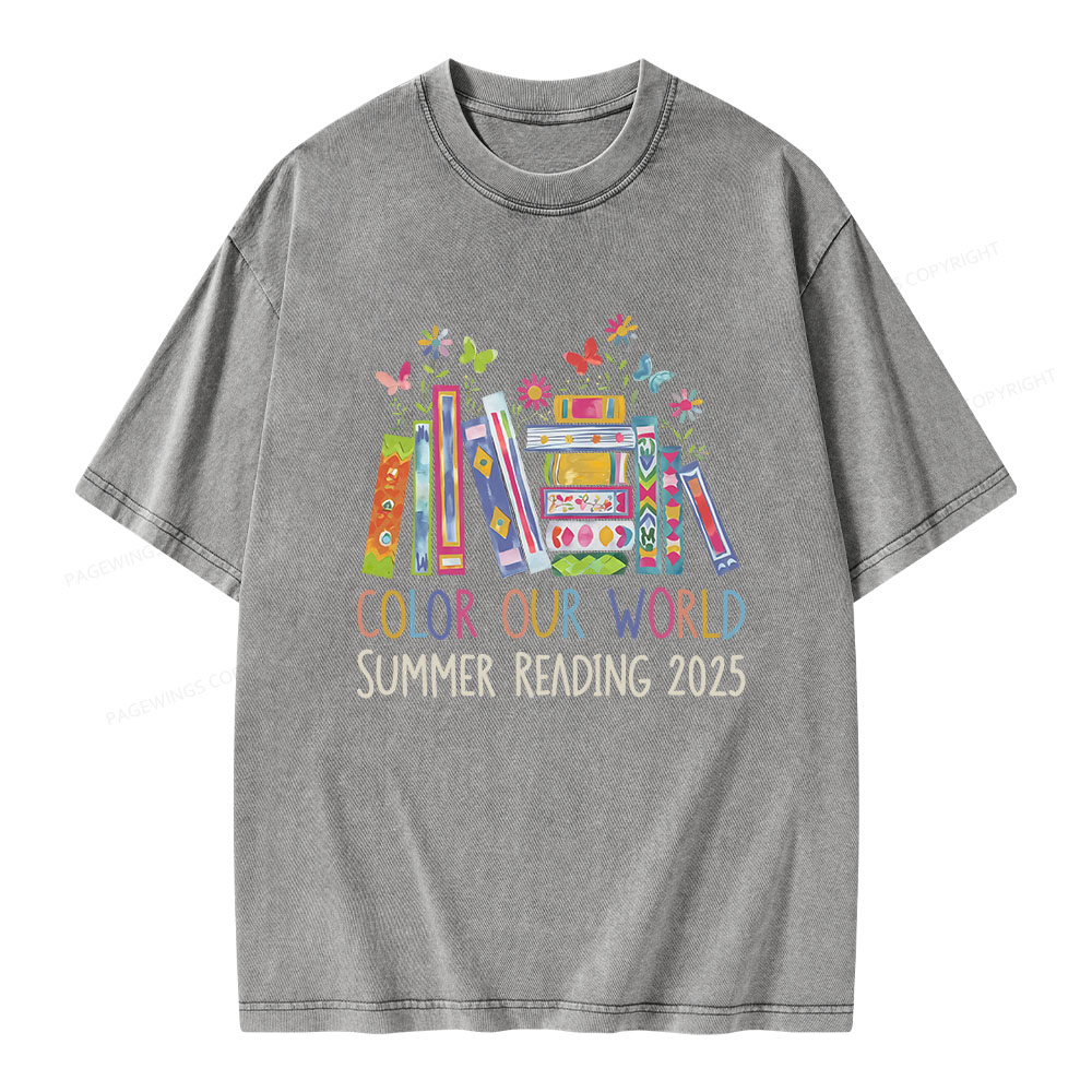 Pagewings Color Our World Summer Reading 2025 Unisex Washed T-shirt