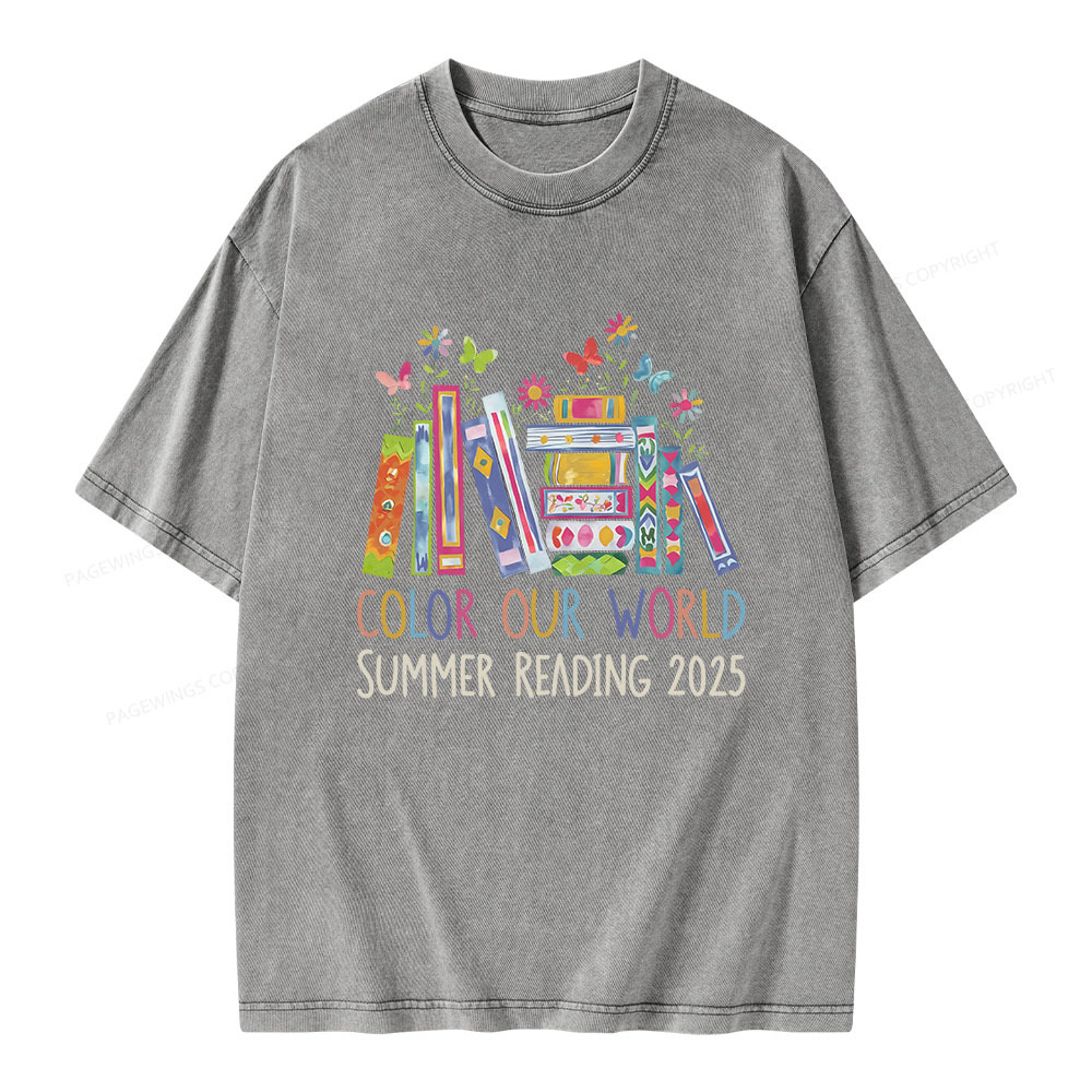 Pagewings Color Our World Summer Reading 2025 Unisex Washed T-shirt