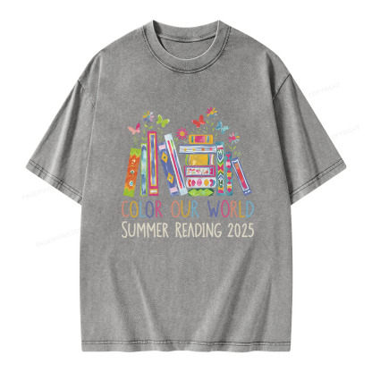 Pagewings Color Our World Summer Reading 2025 Unisex Washed T-shirt