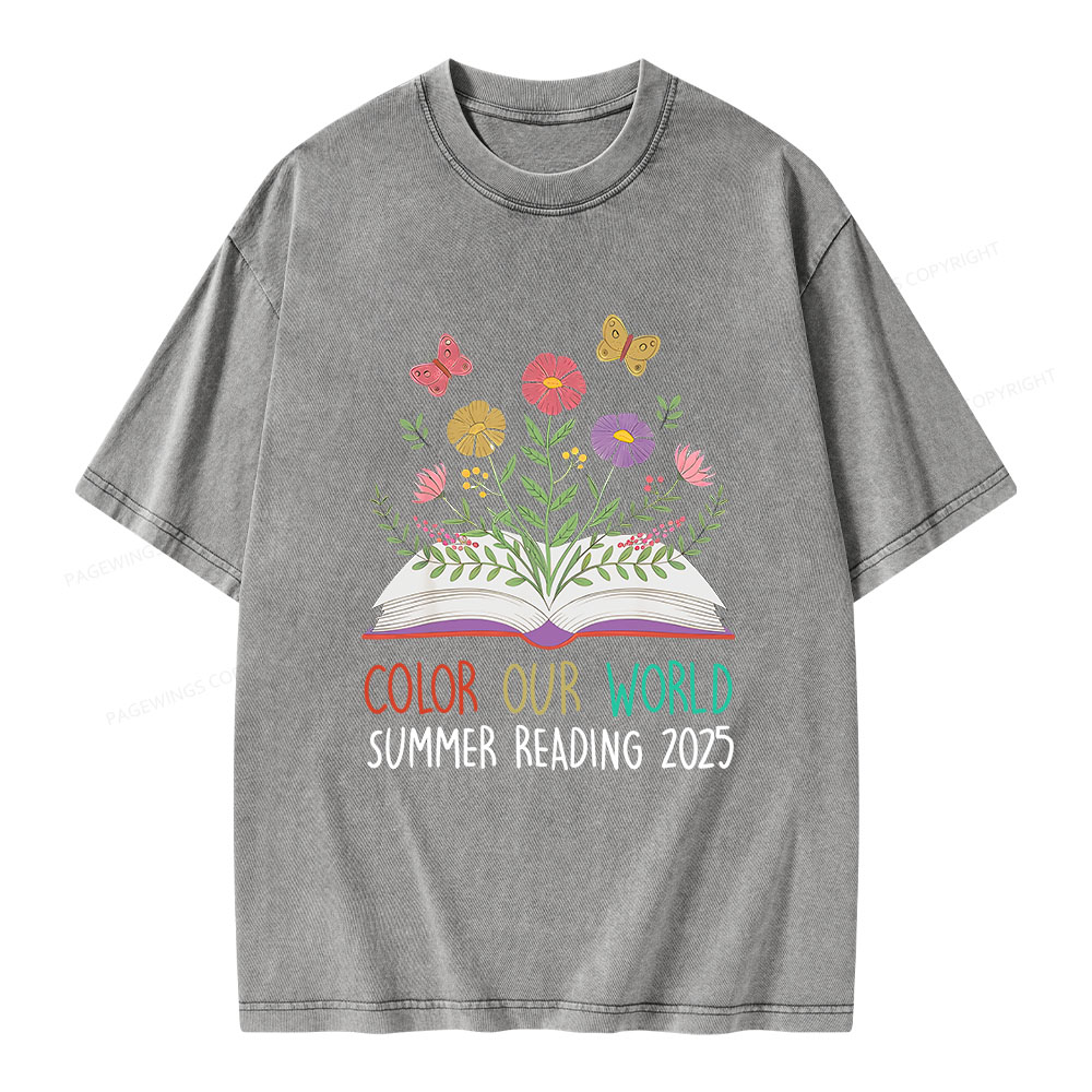 Pagewings Color Our World Summer Reading 2025 Unisex Washed T-shirt