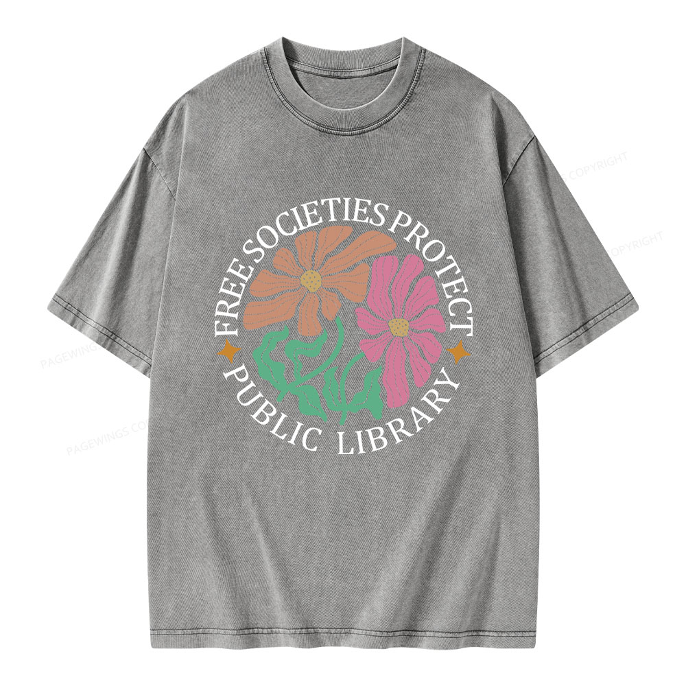 Pagewings Free Societies Protect Public Library Unisex Washed T-shirt