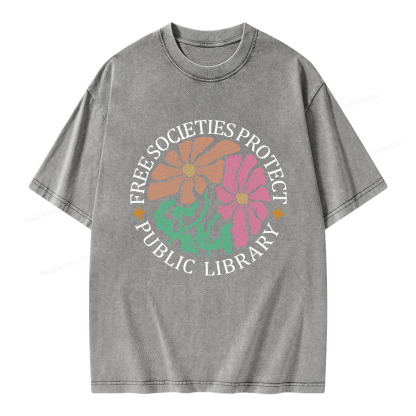 Pagewings Free Societies Protect Public Library Unisex Washed T-shirt