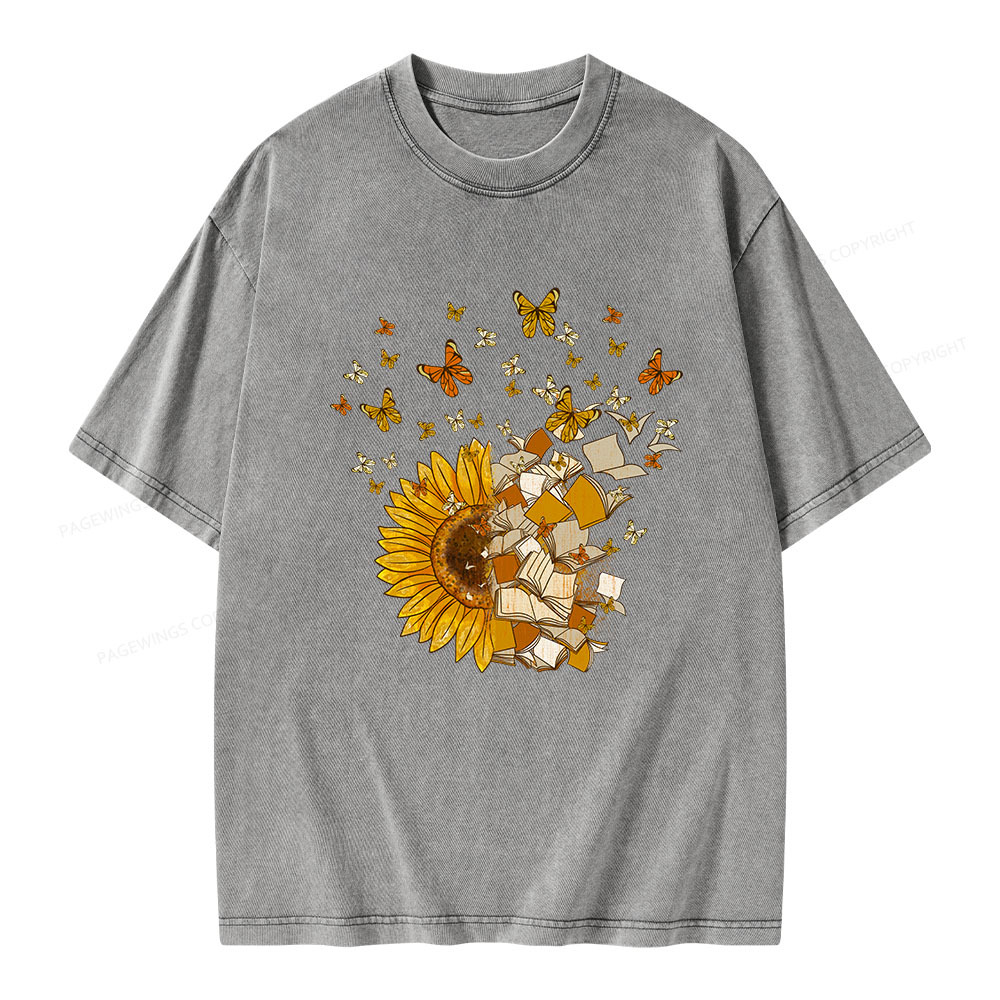 PagewingsSunflower And Book Harmony Unisex Washed T-shirt